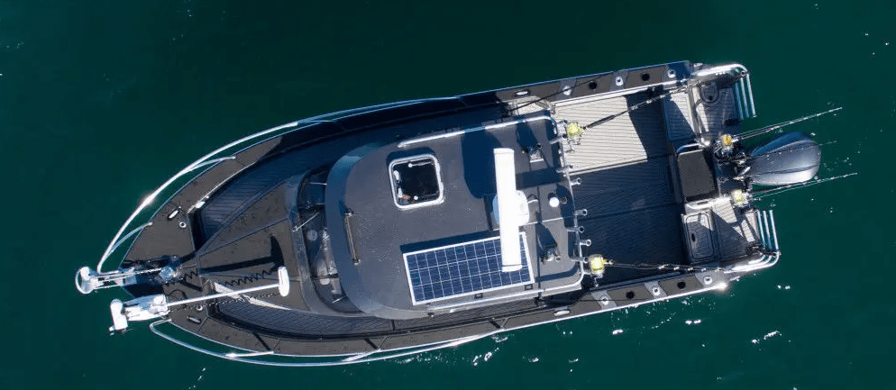 top view of a walkaround boat