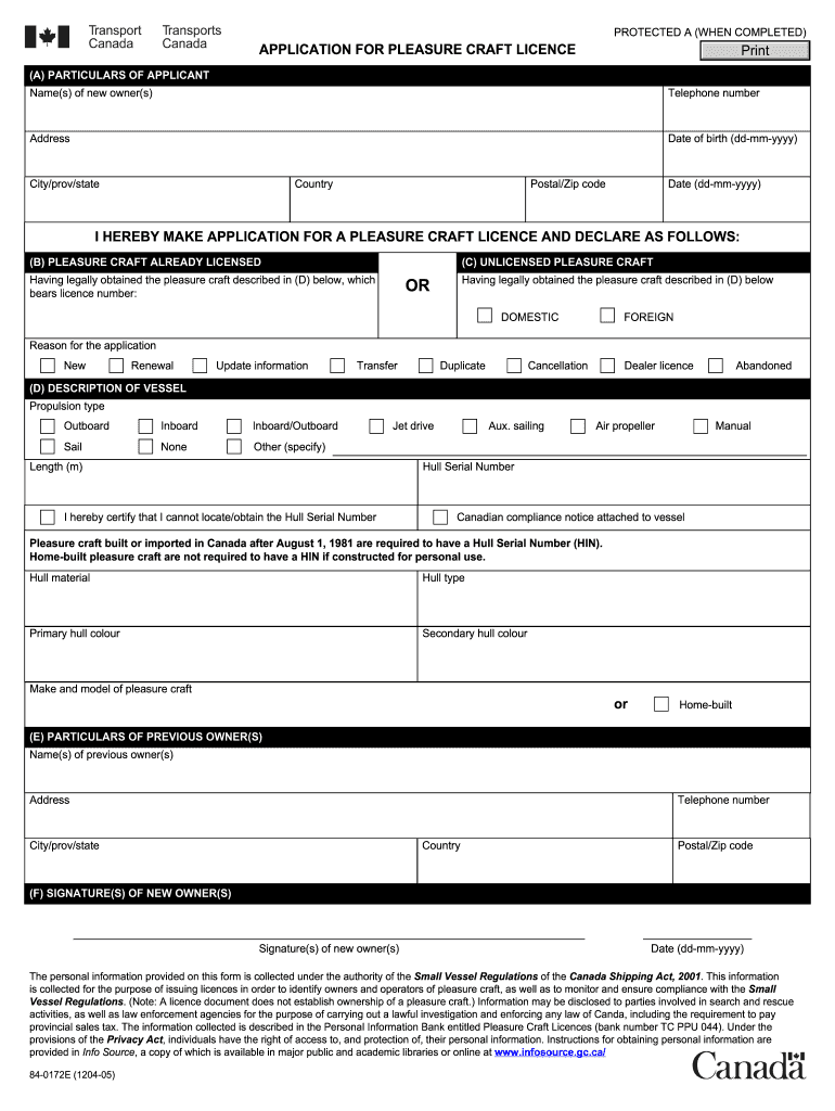 image of pleasure craft licence forms in canada