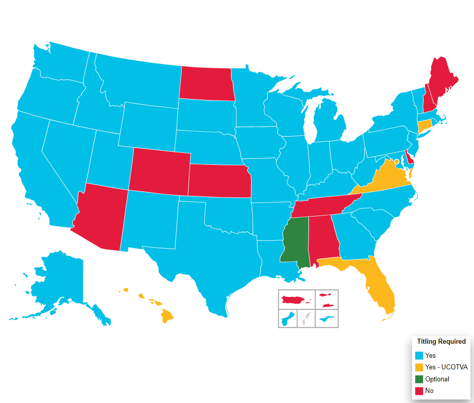 Titling & Registration Requirements by State showing which ones have UCOTVA