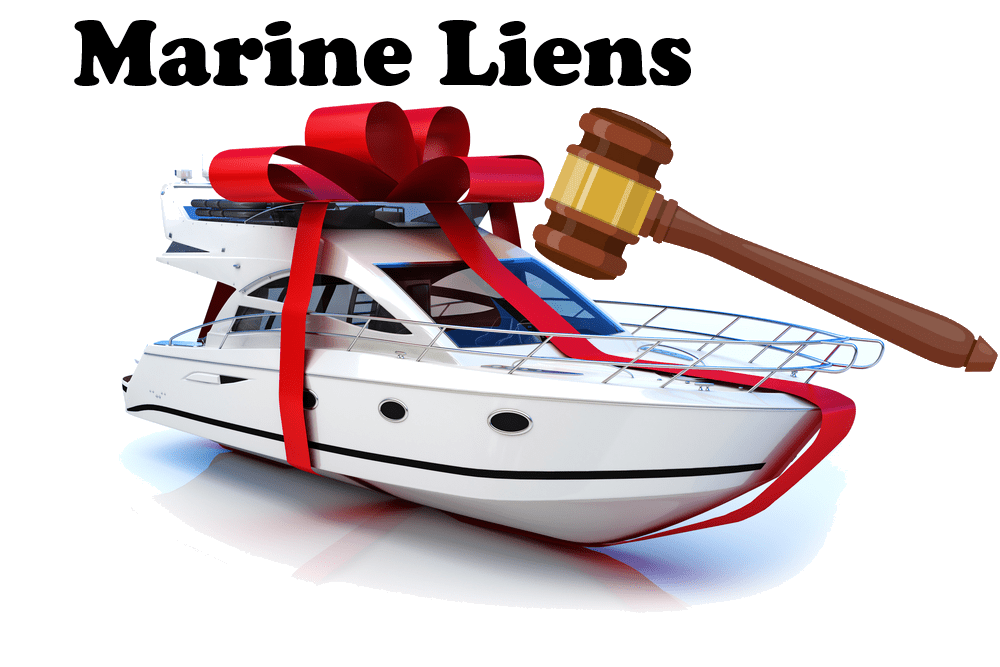 Marine Liens showing boat and judge hammer