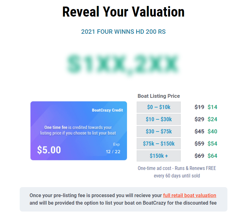 BoatCrazy vessel valuation report for 5$