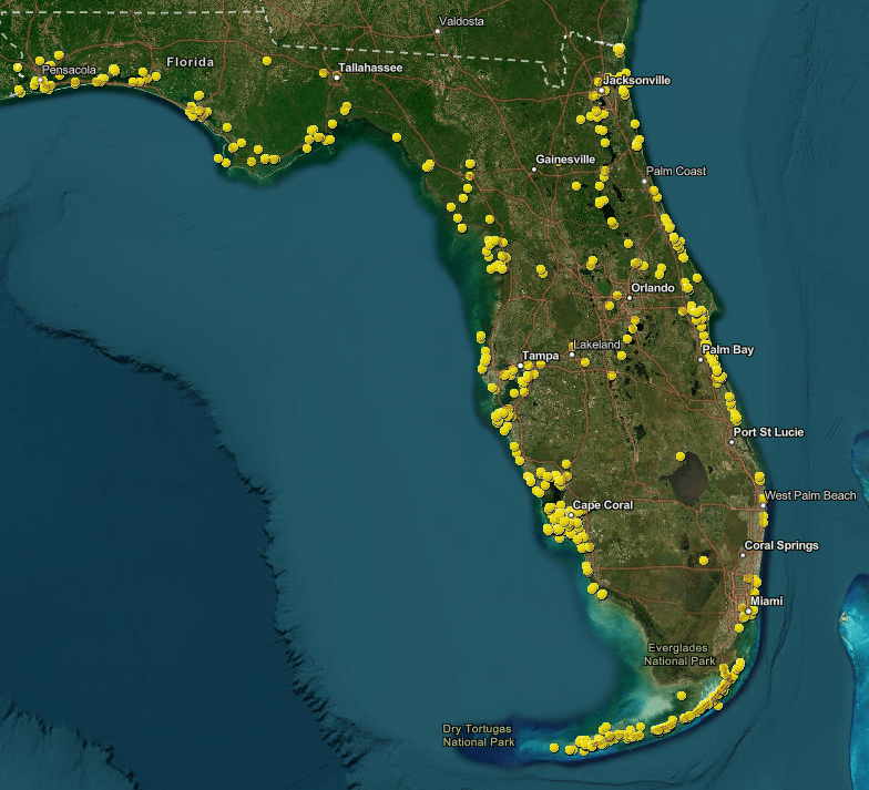 Location on the Map of Derelict Vessels in Florida