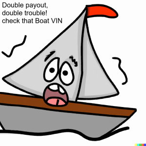 meme: Double payout, double trouble! Always check that Boat VIN, folks! #BoatScams